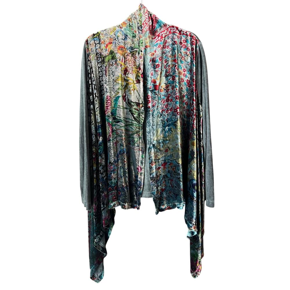Johnny Was Velvet Cashmere Silk Open Front Cardigan Sweater Size Medium Floral
